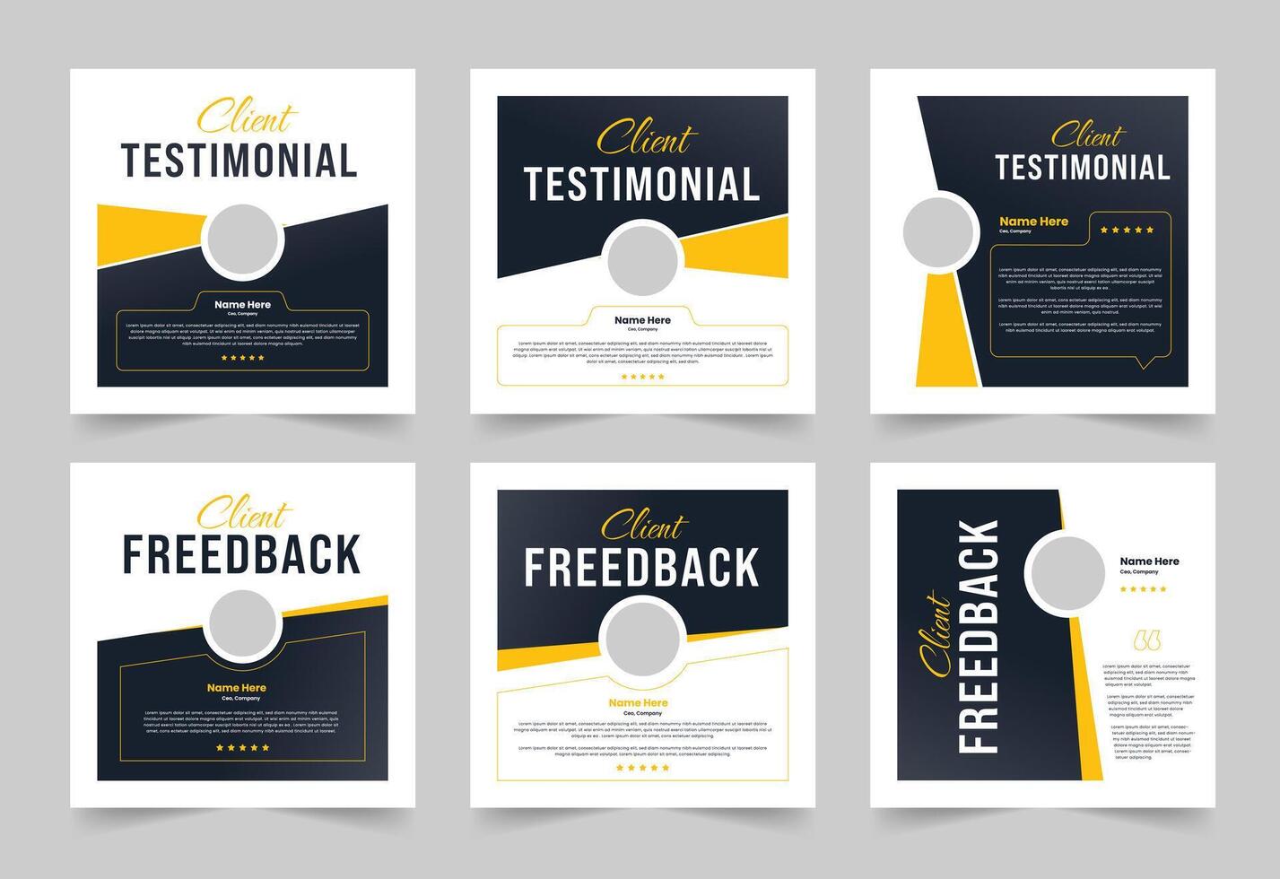 Client testimonial social media post design and client feedback banner set. vector