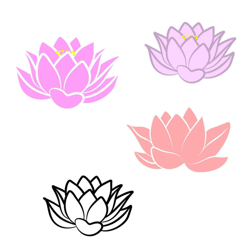 Set of Water lily flower clipart spring lotus floral stencil outline drawing illustration vector