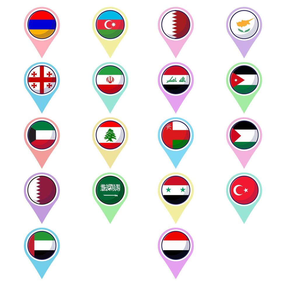 Flat of West Asian countries flag icon mascot collection vector