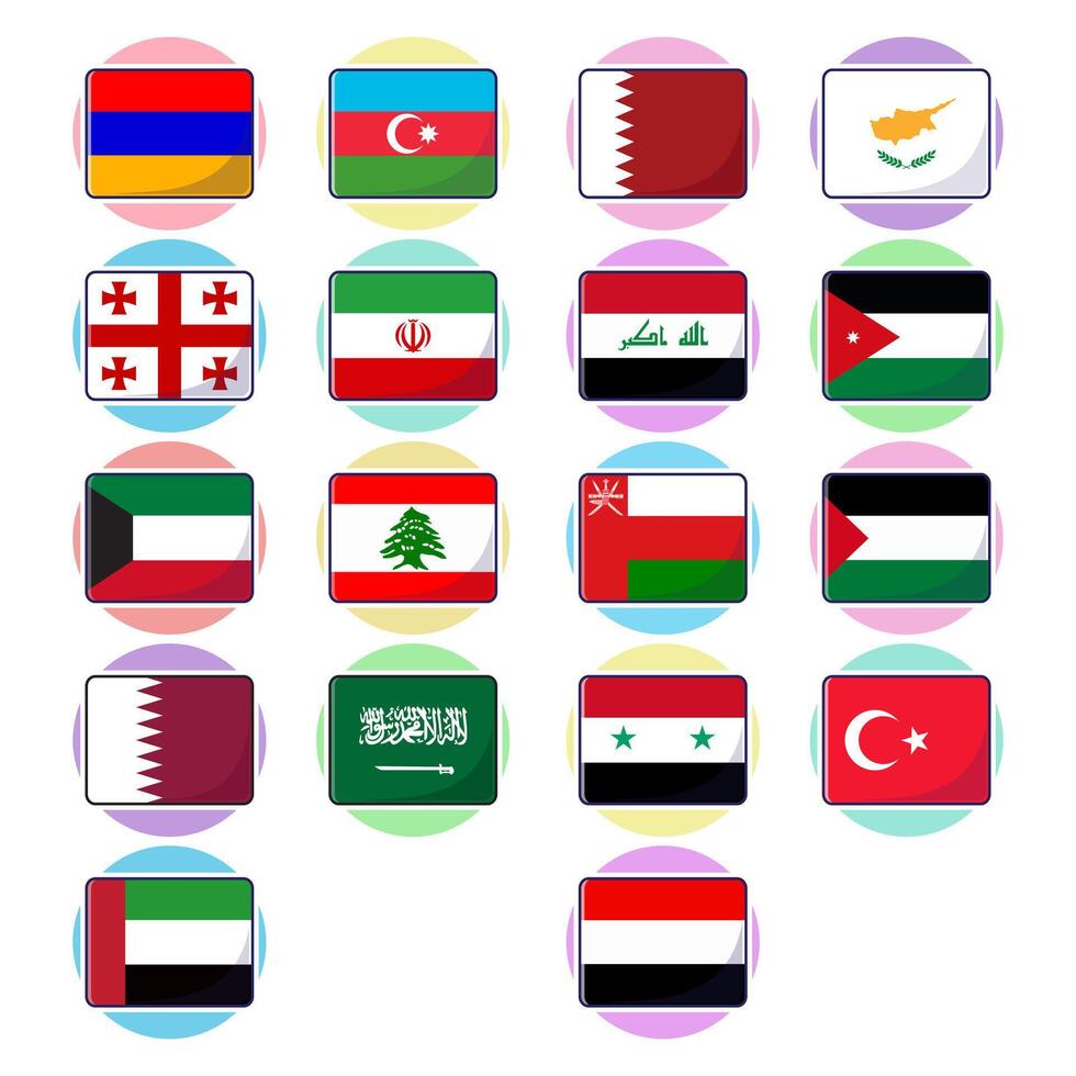 Flat cartoon of West Asian countries flag icon mascot collection vector