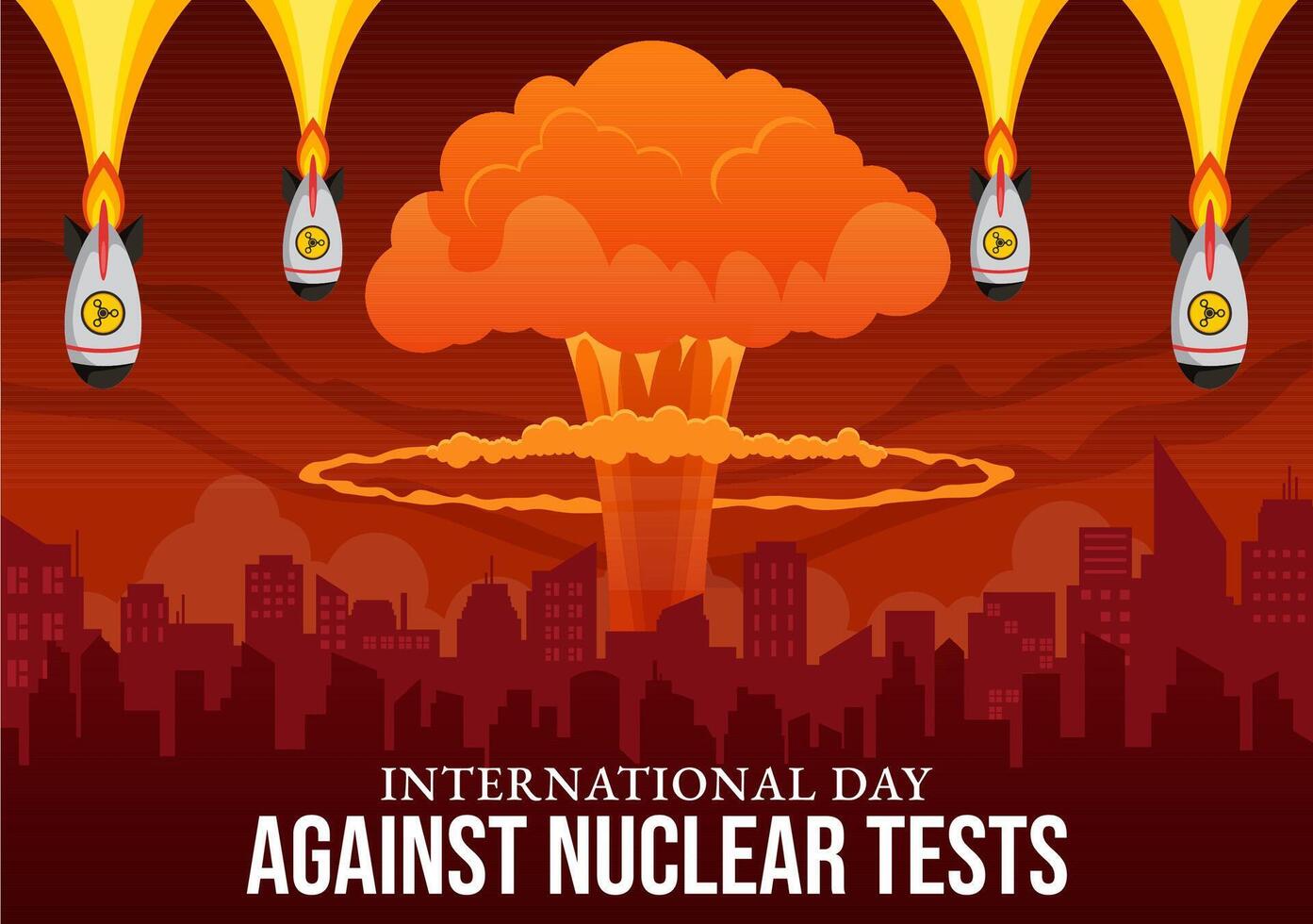 International Day Against Nuclear Tests Illustration for August 29 Features a Earth, and Rocket Bomb in a Flat Style Cartoon Background vector