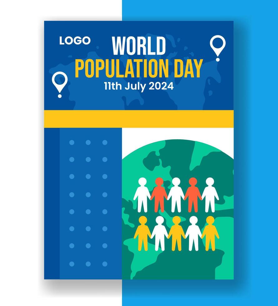 Population Day Vertical Poster Flat Cartoon Hand Drawn Templates Background Illustration vector