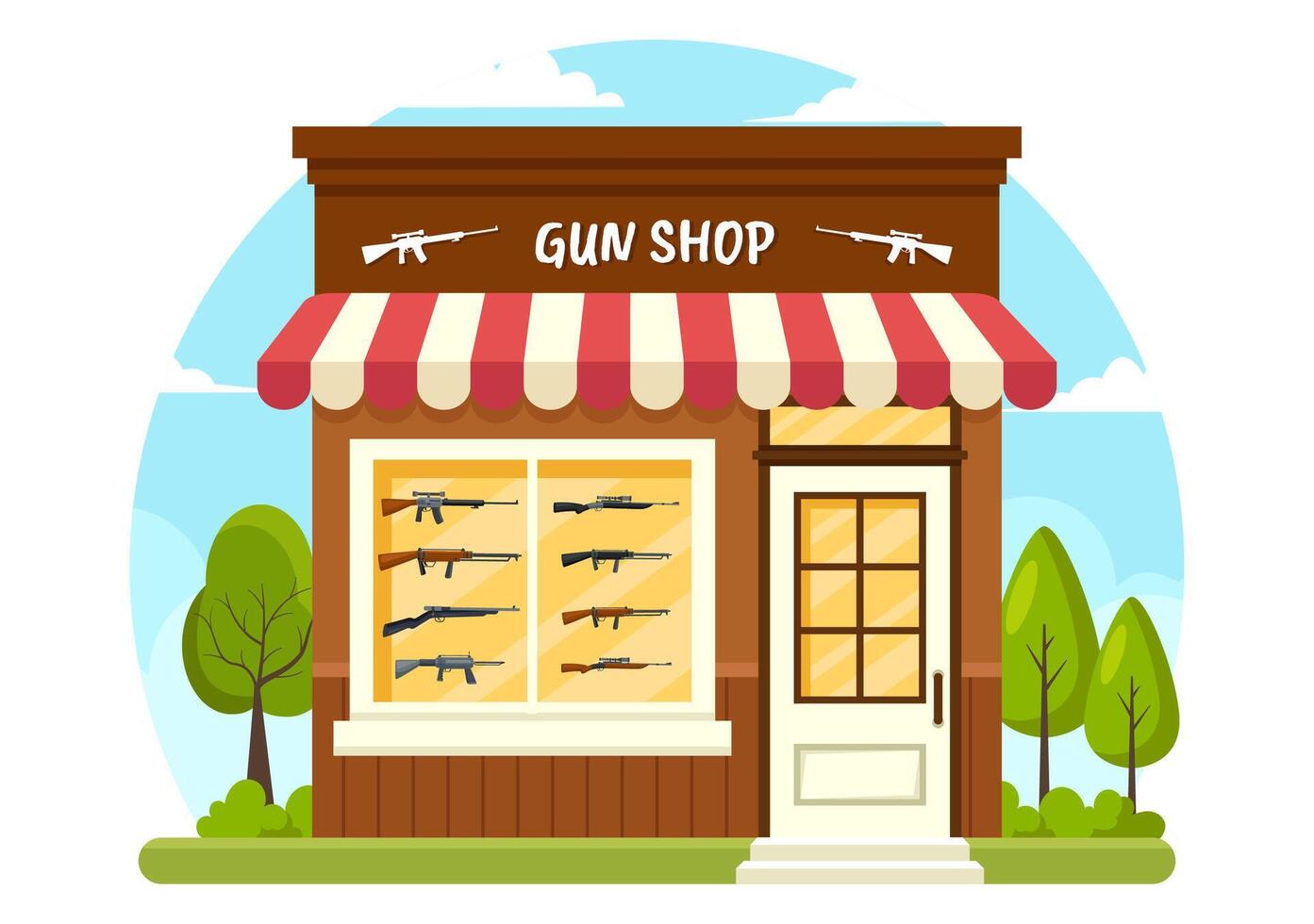 Gun Shop or Hunting Illustration featuring a Rifle, Bullet, Weapon, and Hunting Equipment in a Flat Style Cartoon Background Design vector