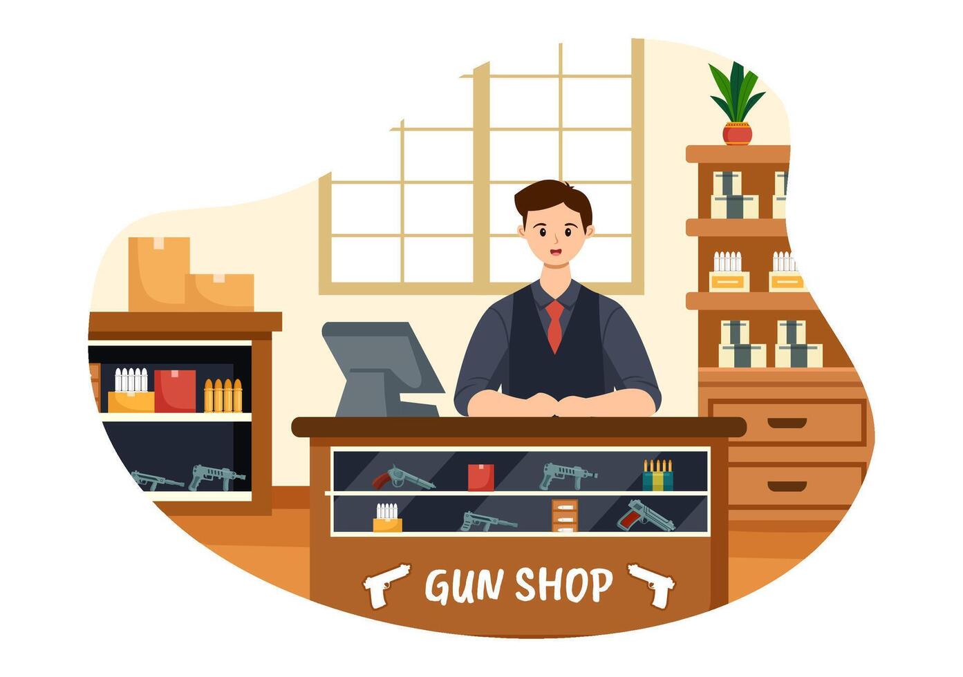Gun Shop or Hunting Illustration featuring a Rifle, Bullet, Weapon, and Hunting Equipment in a Flat Style Cartoon Background Design vector