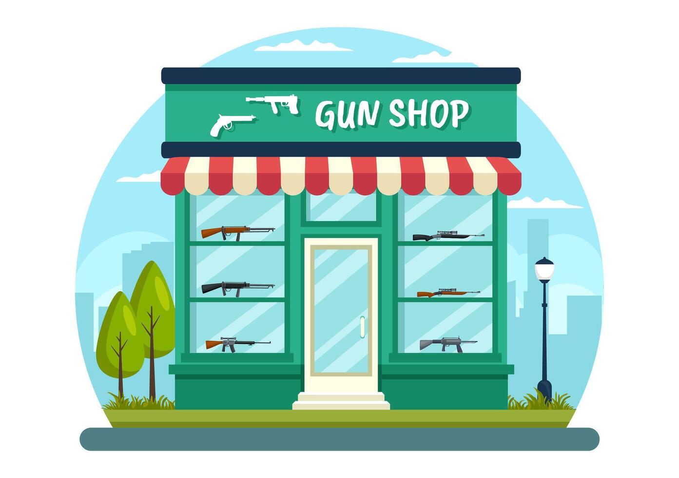 Gun Shop or Hunting Illustration featuring a Rifle, Bullet, Weapon, and Hunting Equipment in a Flat Style Cartoon Background Design vector