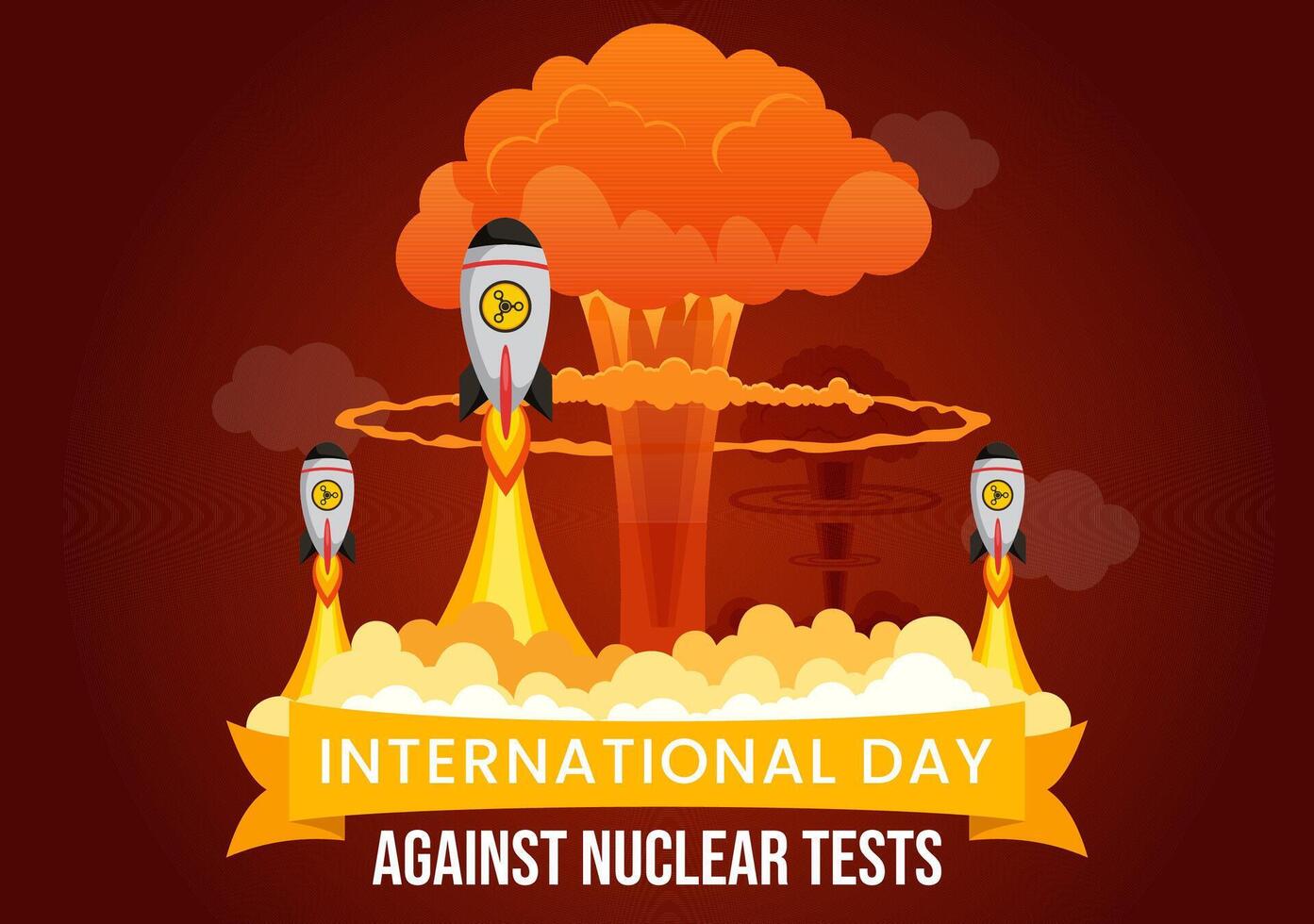 International Day Against Nuclear Tests Illustration for August 29 Features a Earth, and Rocket Bomb in a Flat Style Cartoon Background vector