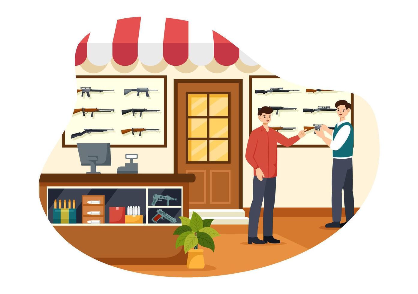 Gun Shop or Hunting Illustration featuring a Rifle, Bullet, Weapon, and Hunting Equipment in a Flat Style Cartoon Background Design vector