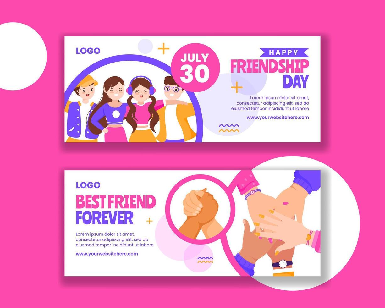 Friendship Day Horizontal Banner Flat Cartoon Hand Drawn Templates Background Illustration vector