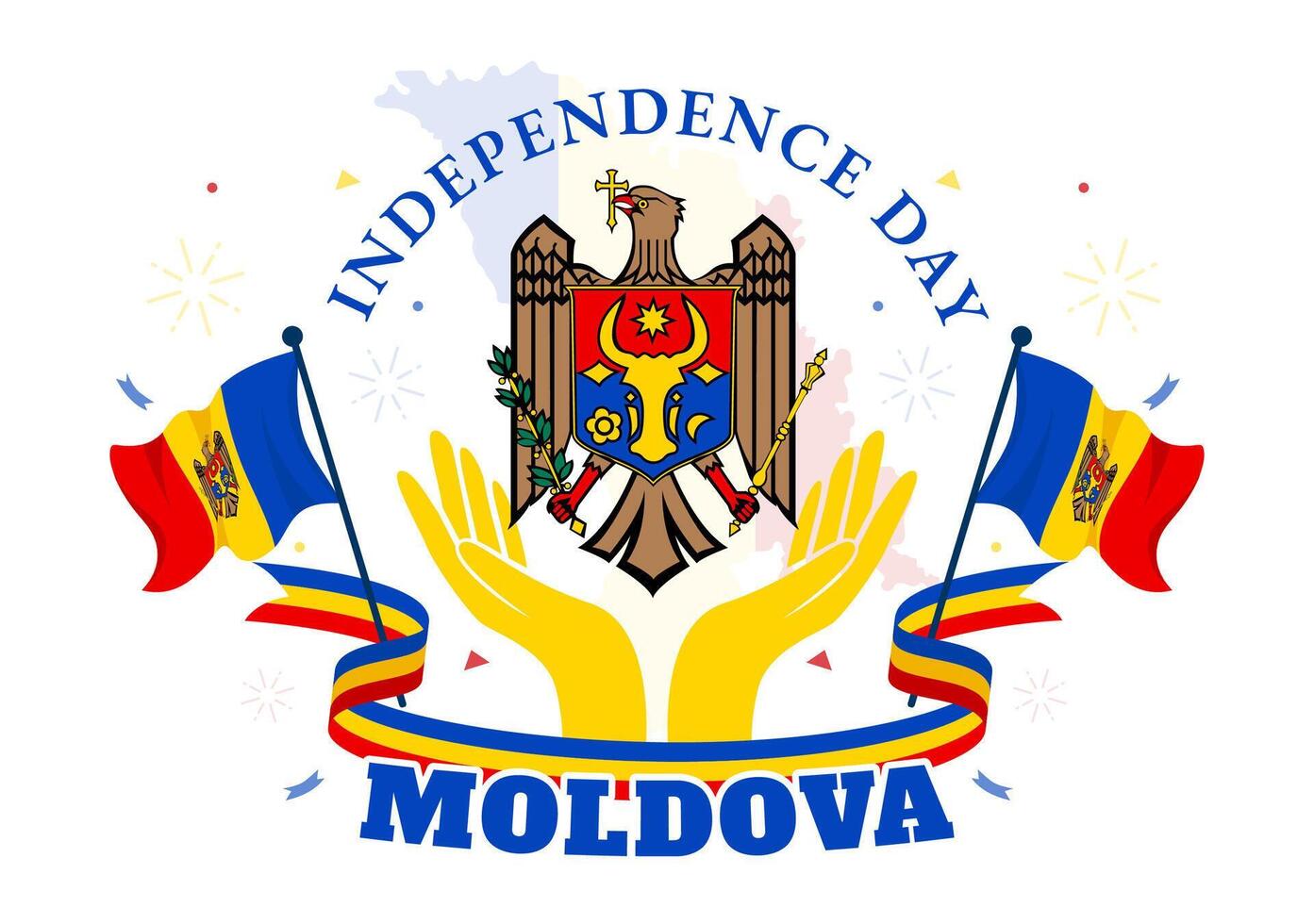 Moldova Independence Day Illustration for August 27 featuring a Waving Flag in a National Holiday Flat Cartoon Style Background vector