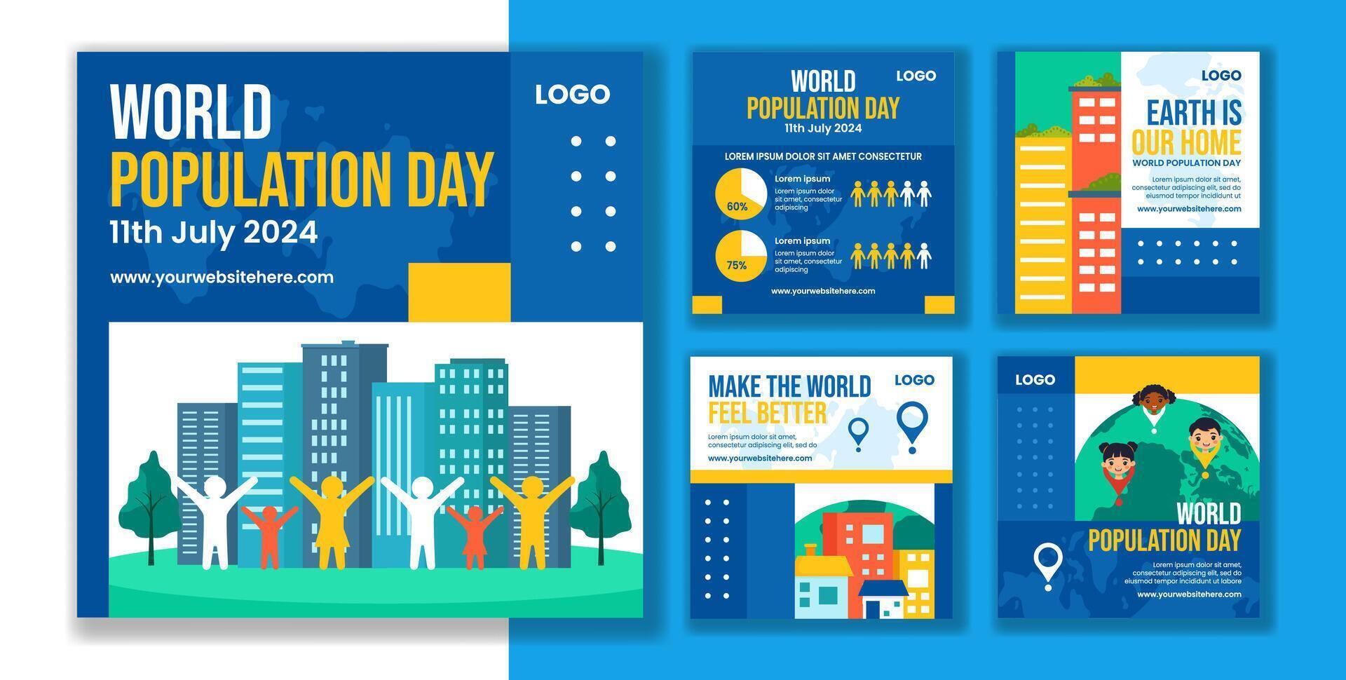 Population Day Social Media Post Flat Cartoon Hand Drawn Templates Background Illustration vector