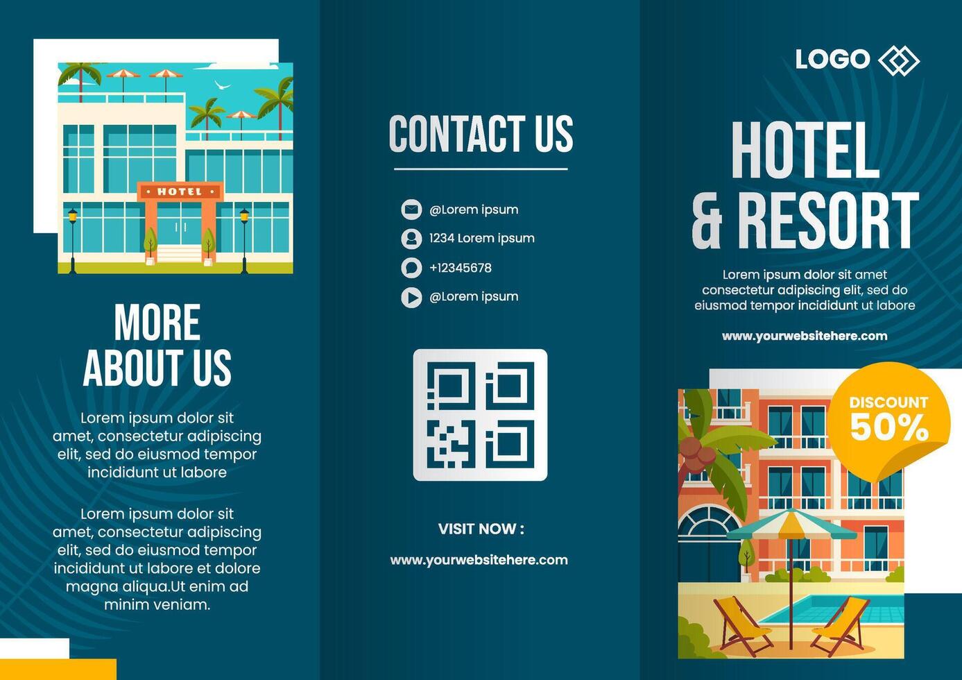 Hotel Brochure Cartoon Hand Drawn Templates Background Illustration vector