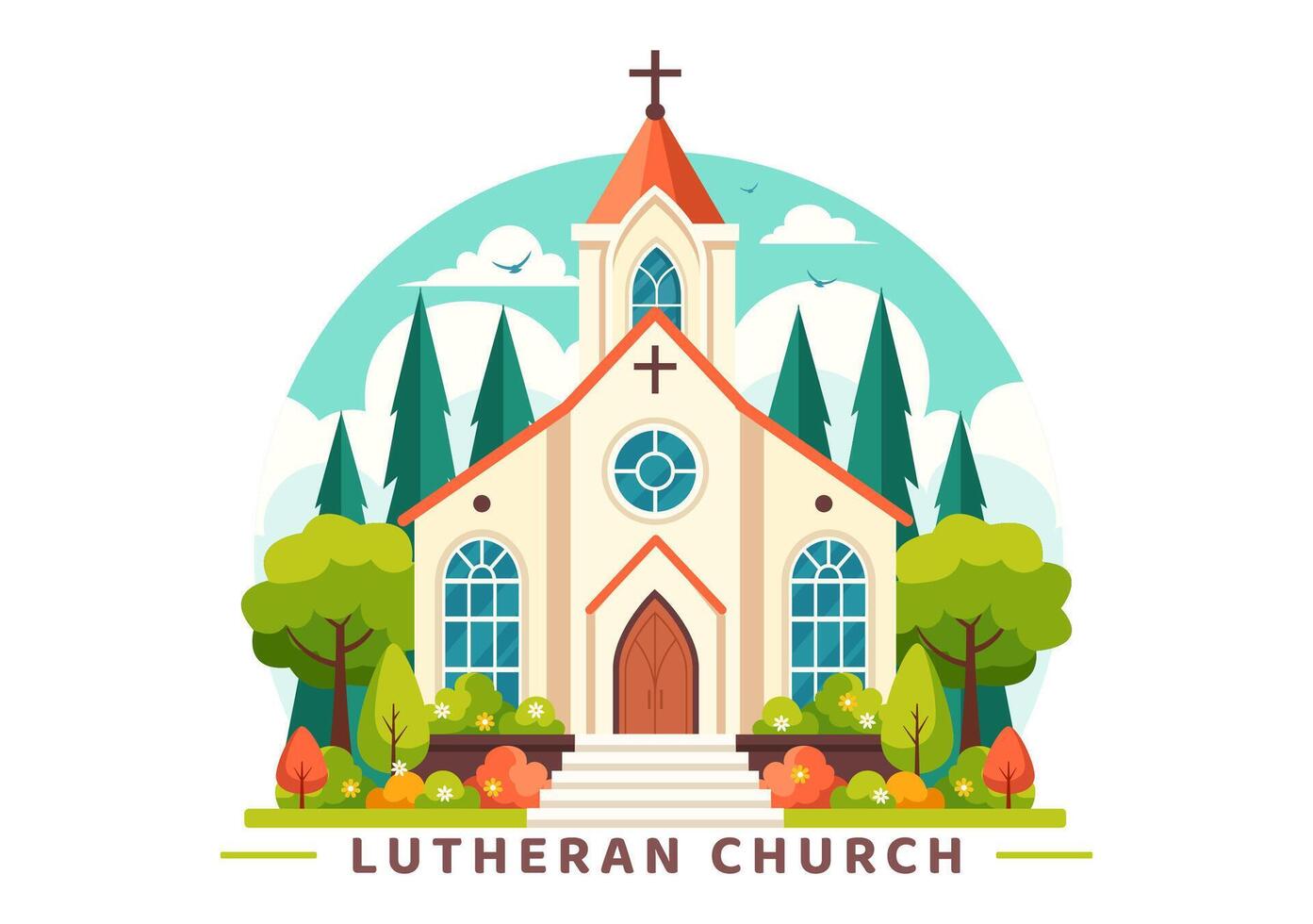 Lutheran Church Illustration featuring a Cathedral Temple Building and Christian Religious Architecture in a Flat Cartoon Style Background vector