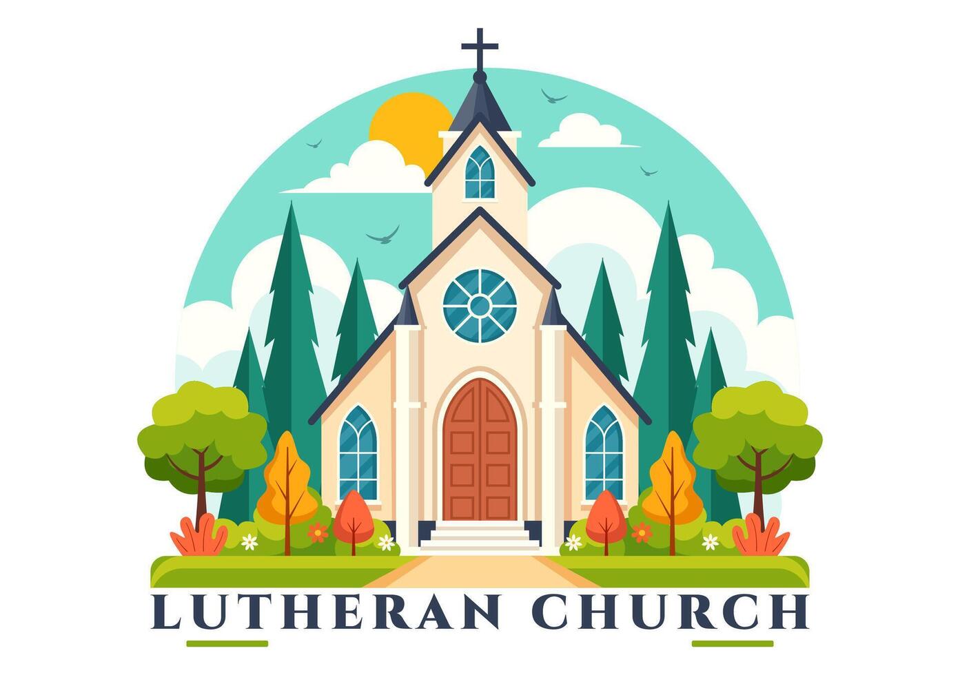 Lutheran Church Illustration featuring a Cathedral Temple Building and Christian Religious Architecture in a Flat Cartoon Style Background vector