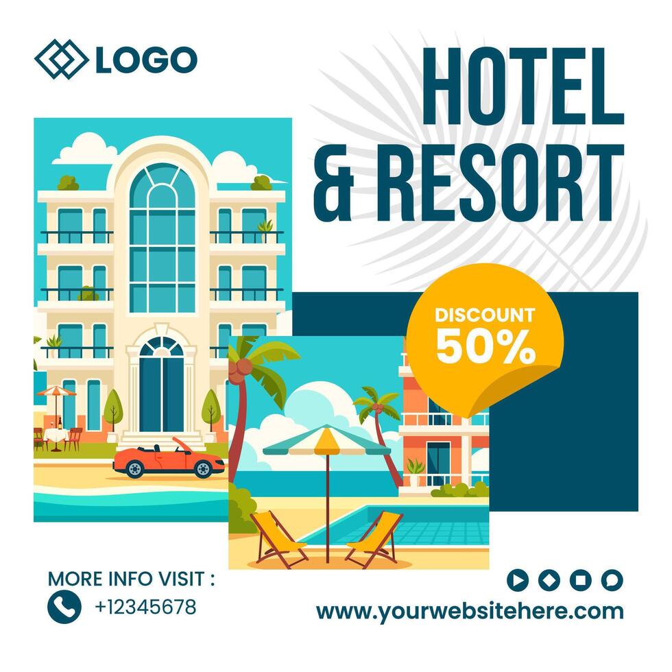 Hotel Social Media Background Illustration Flat Cartoon Hand Drawn Templates vector