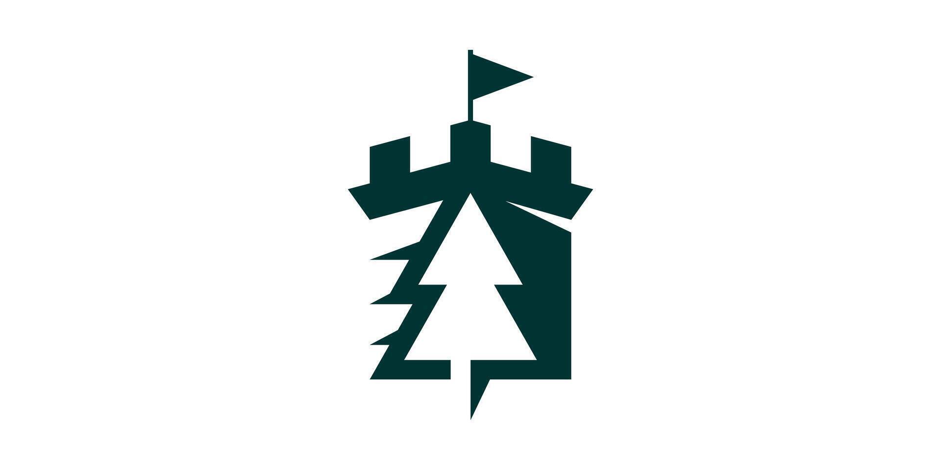 castle and pine tree logo design, logo design icon, symbol, , creative idea. vector