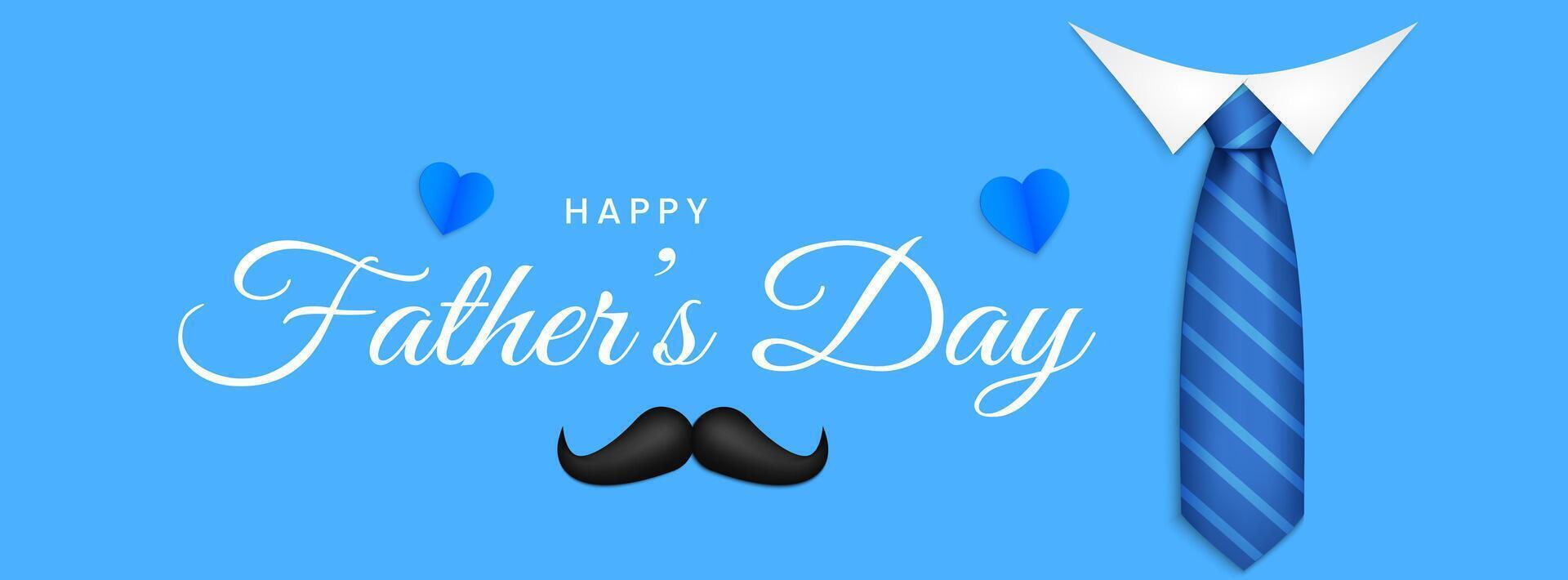 Father's day background with tie, mustache and paper hearts. Father's day greeting banner template design vector