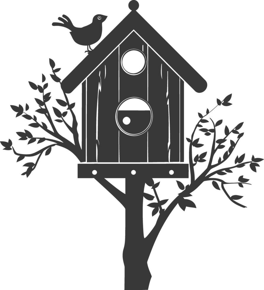 Silhouette bird house black color only vector