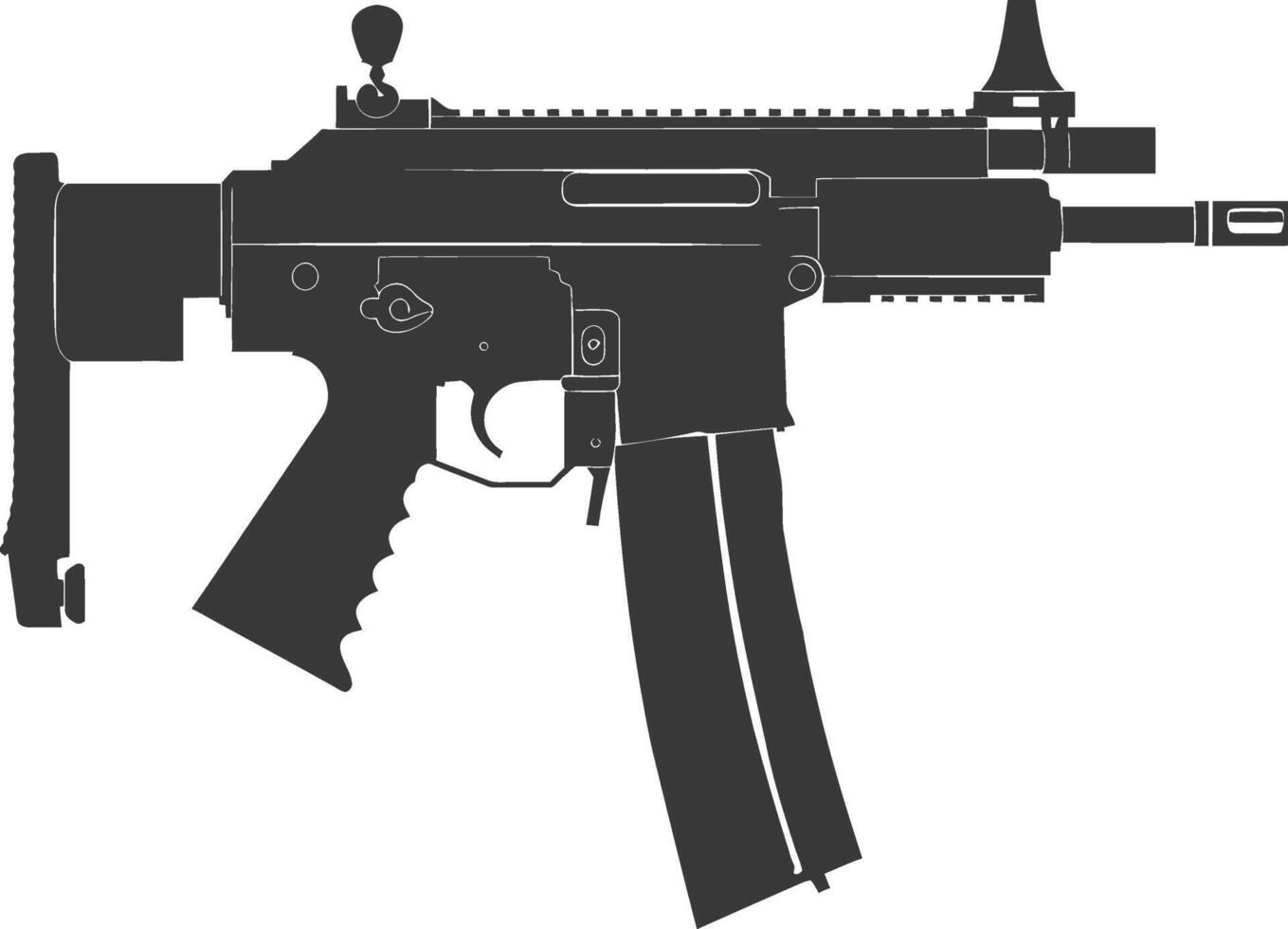 Silhouette Submachine gun military weapon black color only vector