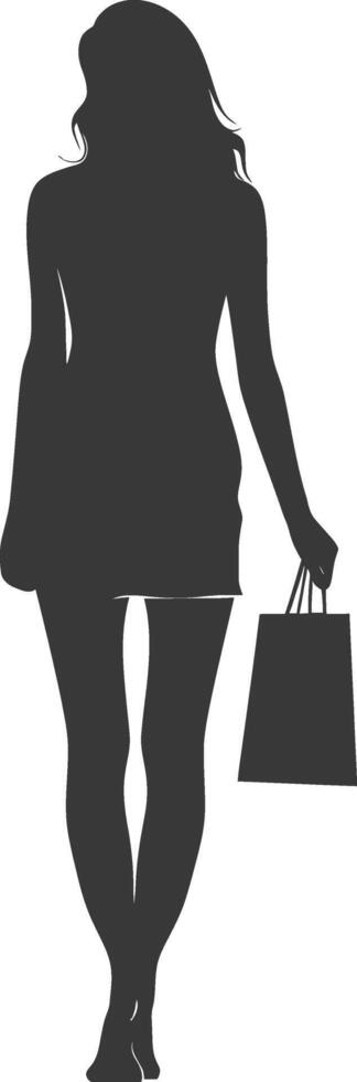 Silhouette Woman with Shopping bag full body black color only vector