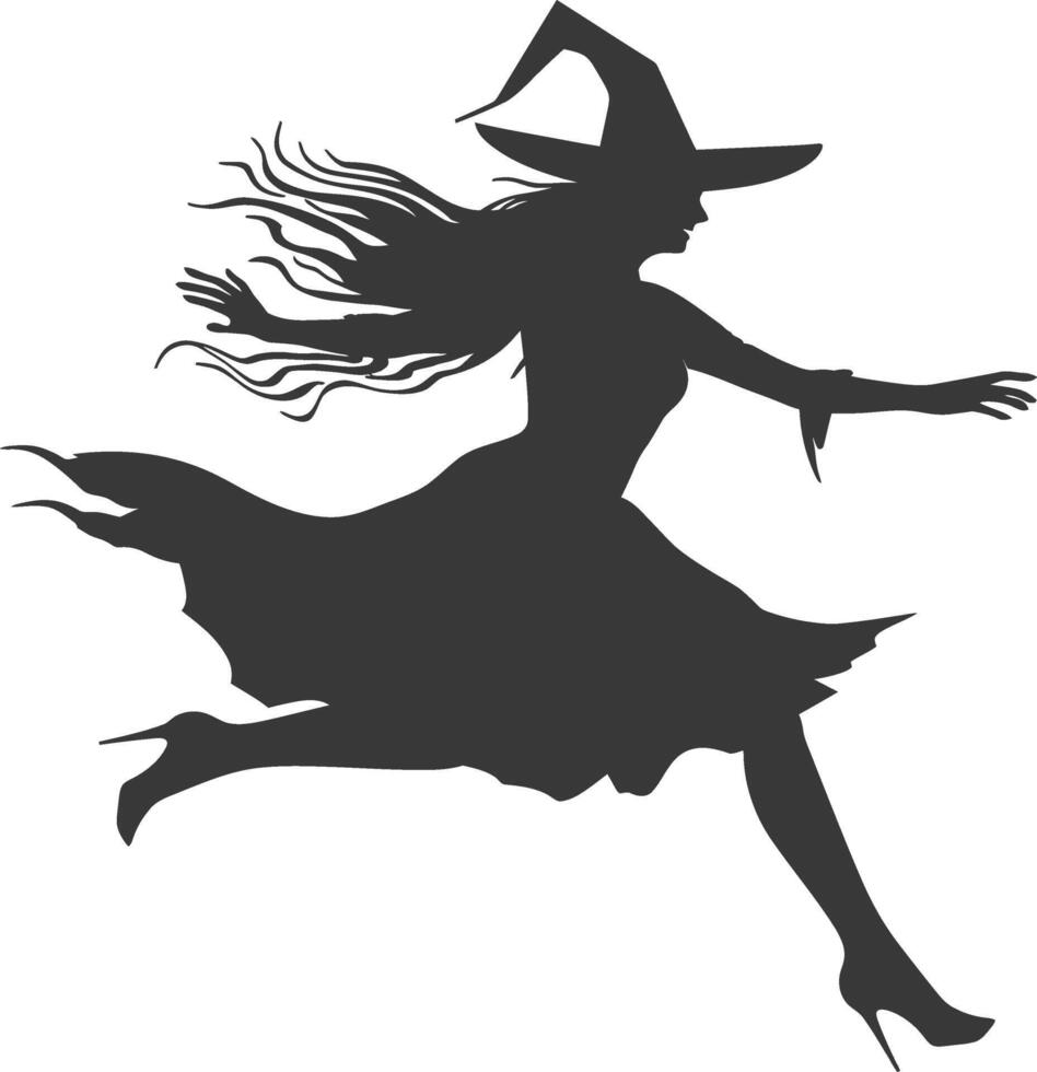Silhouette witch in action full body black color only vector