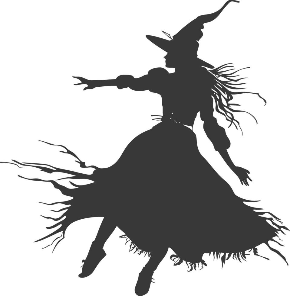 Silhouette witch in action full body black color only vector