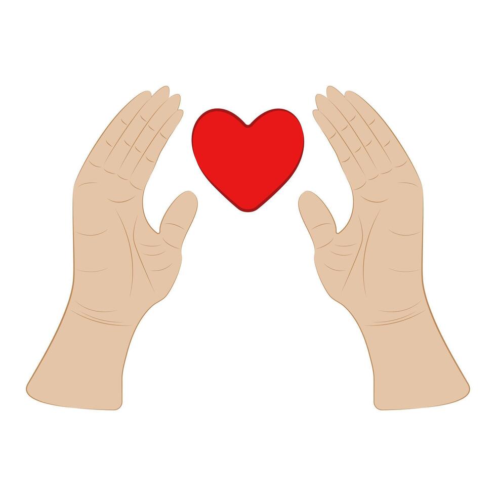 An illustration of a heart surrounded by two hands on both sides, indicating social protection vector