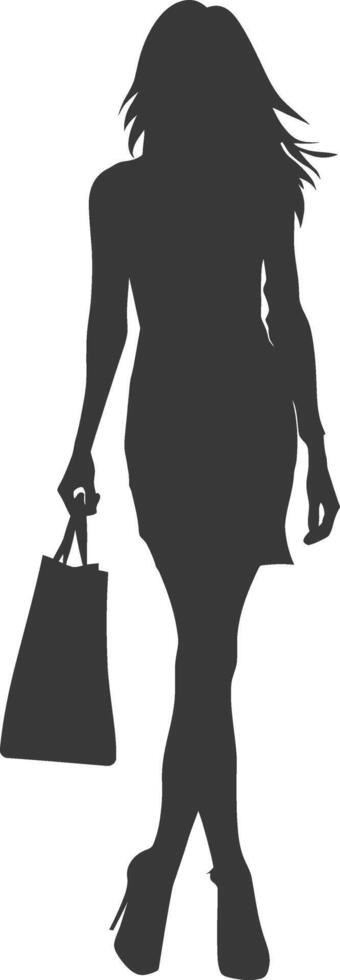 Silhouette Woman with Shopping bag full body black color only vector