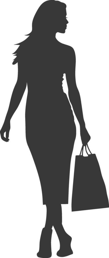 Silhouette Woman with Shopping bag full body black color only vector