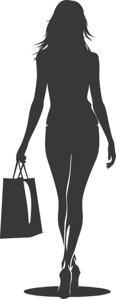 Silhouette Woman with Shopping bag full body black color only vector