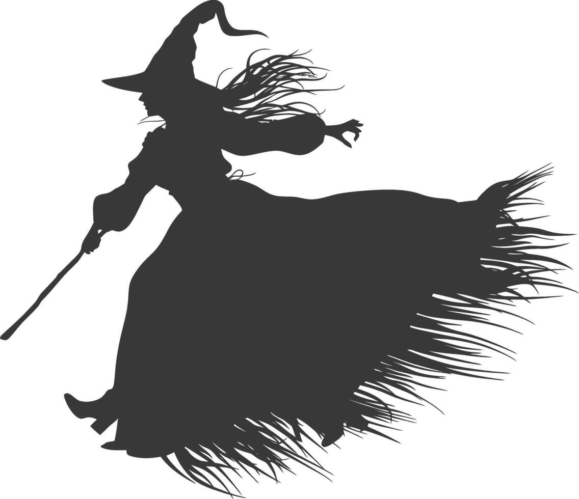 Silhouette witch in action full body black color only vector