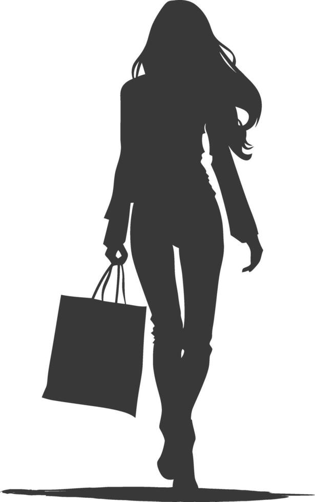 Silhouette Woman with Shopping bag full body black color only vector
