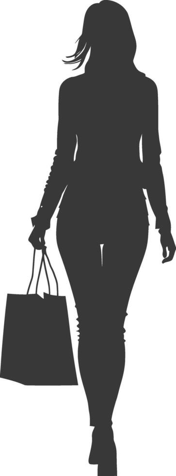 Silhouette Woman with Shopping bag full body black color only vector