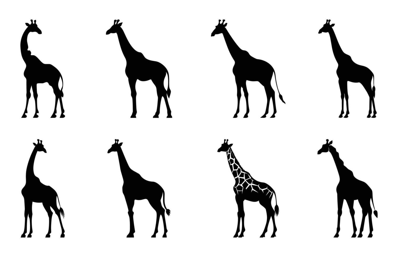 Giraffe Silhouettes Clip art Set, Giraffe black Silhouette bundle vector