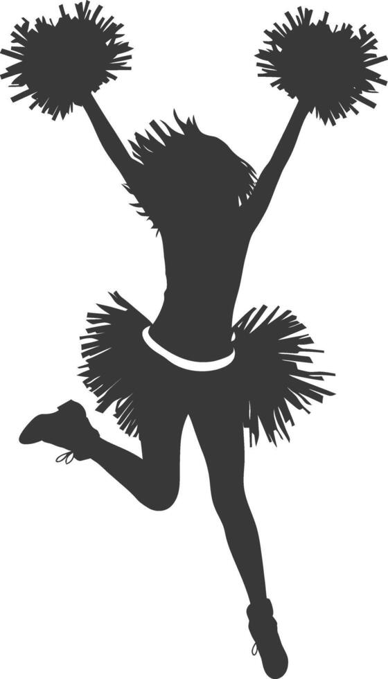 silhouette cheerleader in action full body black color only vector