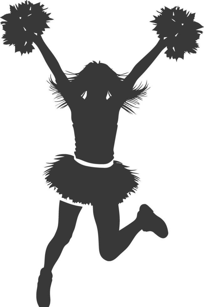 silhouette cheerleader in action full body black color only vector