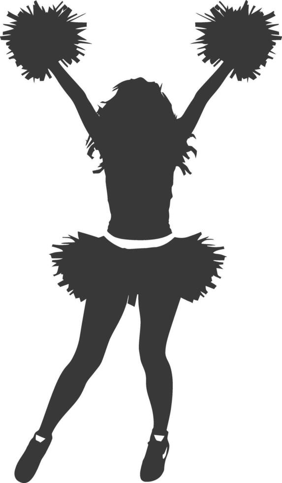 silhouette cheerleader in action full body black color only vector