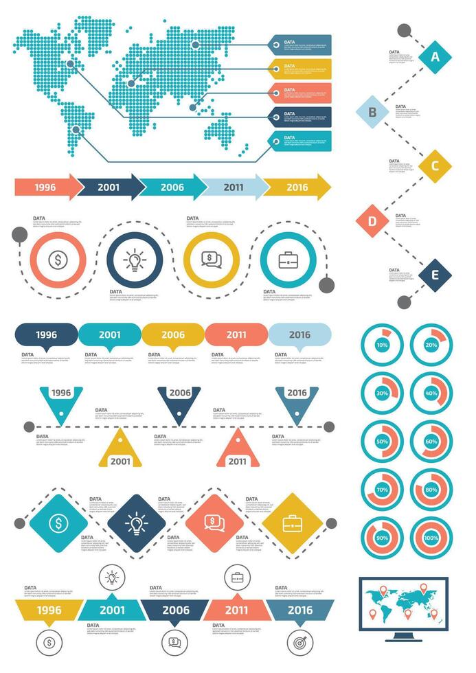 Bundle vintage infographic elements data visualization illustration design template. Can be used for steps, business processes, workflow, diagram, flowchart timeline marketing icon, retro infographics vector