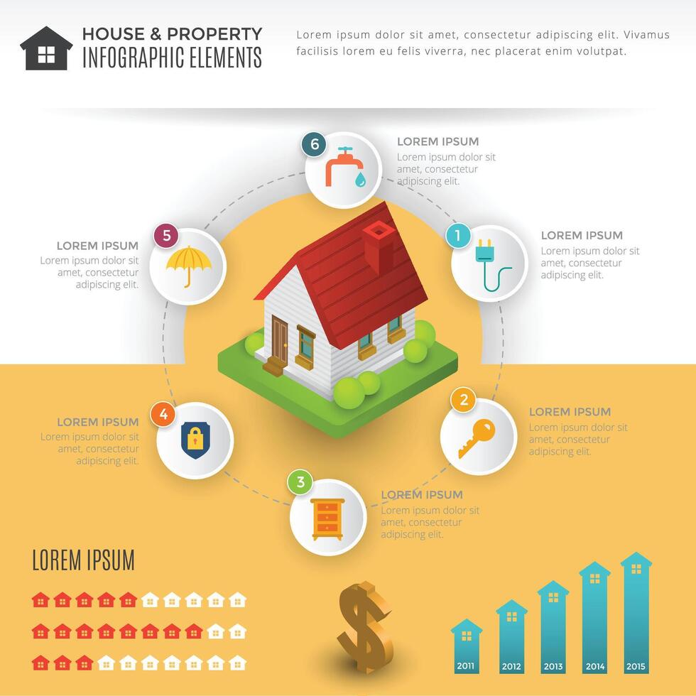 Building real estate property infographics set with houses interior illustration vector
