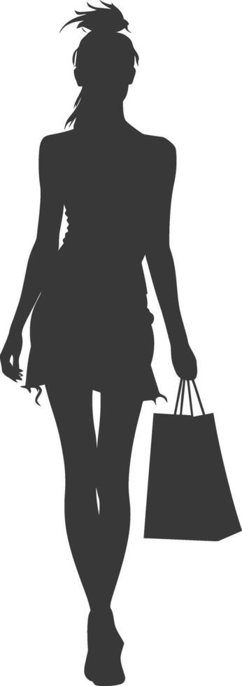Silhouette Woman with Shopping bag full body black color only vector