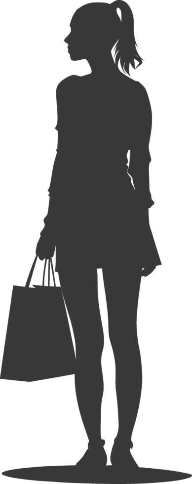 Silhouette Woman with Shopping bag full body black color only vector