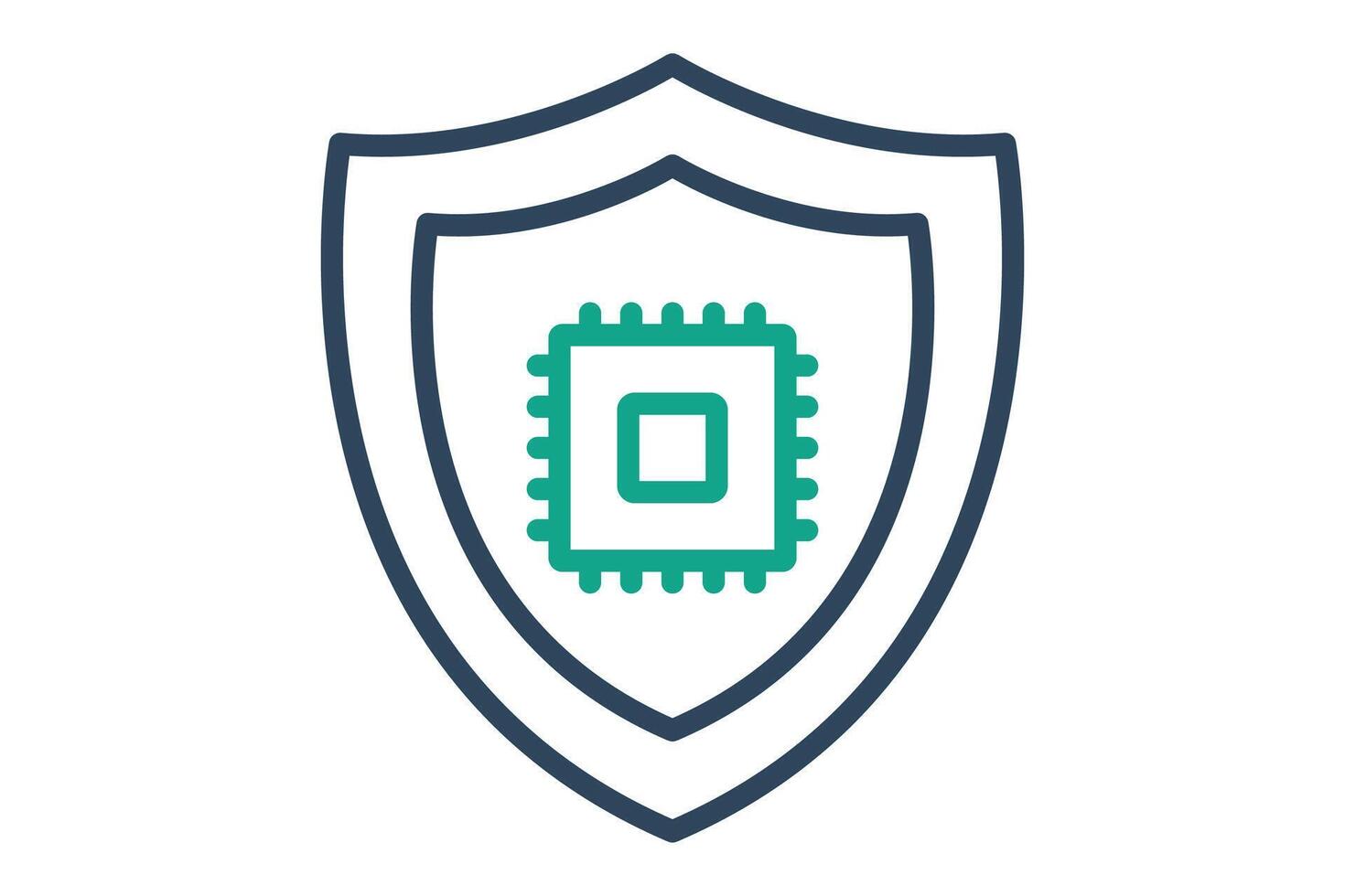 computer security icon. cpu with shield. icon related to information technology. line icon style. technology element illustration vector