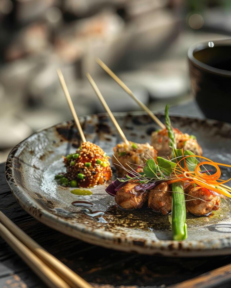 Vegetarian Delights, Colorful Cuisine on Ceramic Plate photo