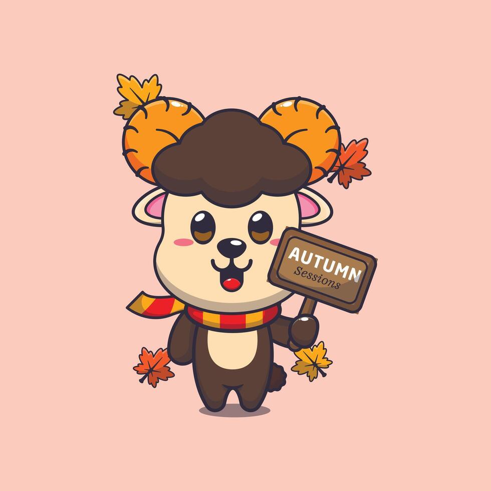 Cute ram sheep with autumn sign board vector
