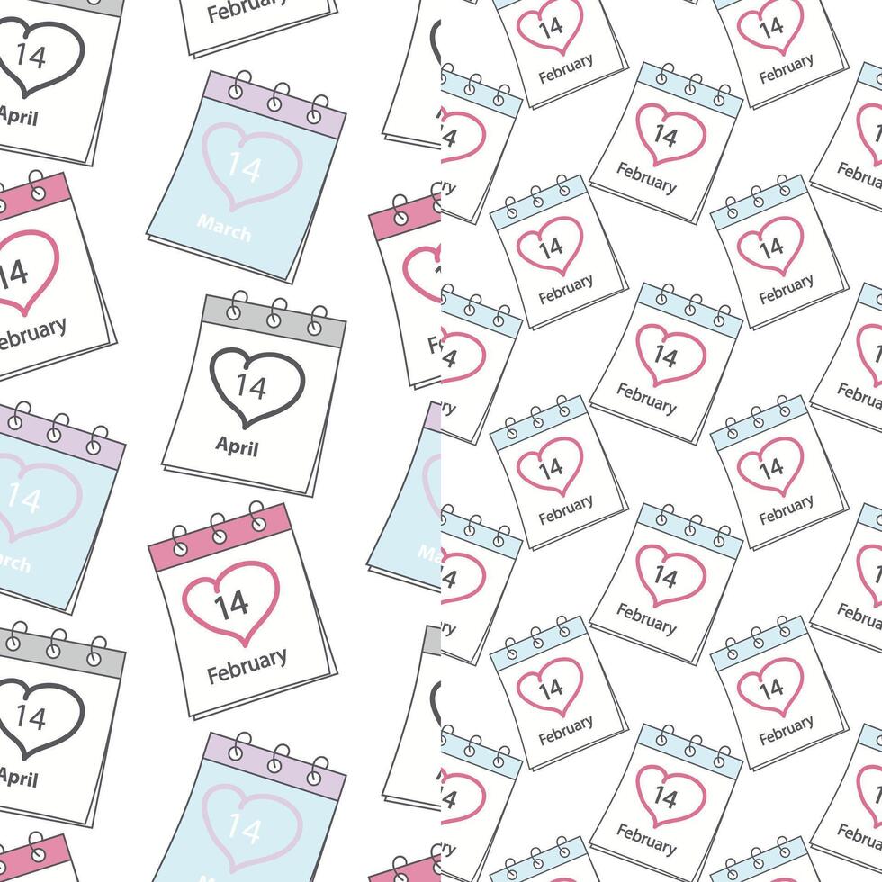 Calendar pages seamless patterns with St Valentines Day, White and Black Day date. Set of 2. Texture vector