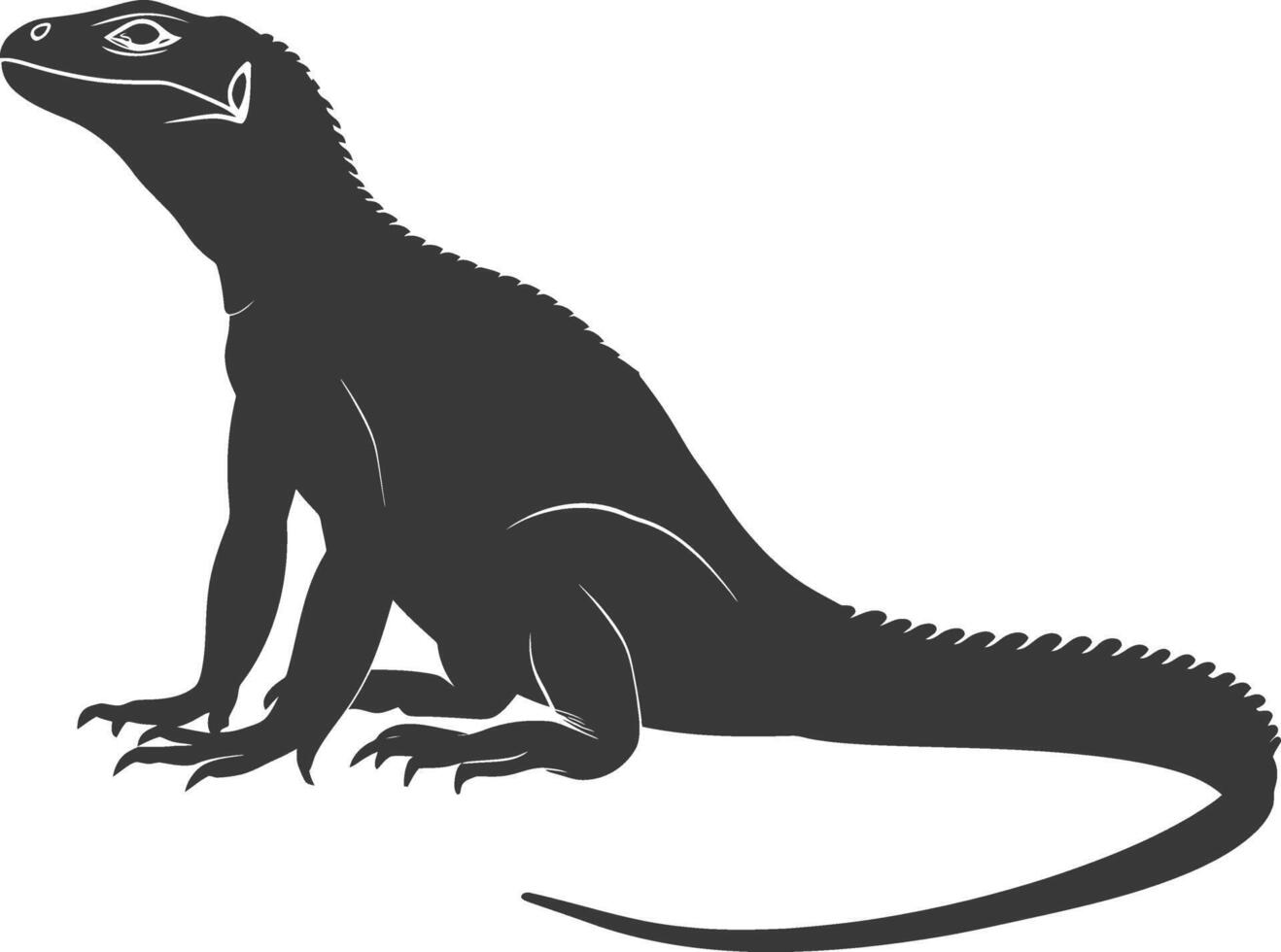 Silhouette comodo dragon reptile animal black color only full body vector