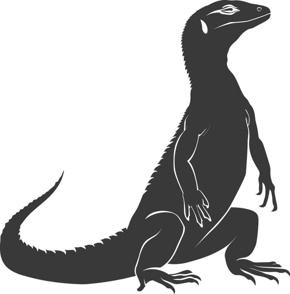 Silhouette comodo dragon reptile animal black color only full body vector