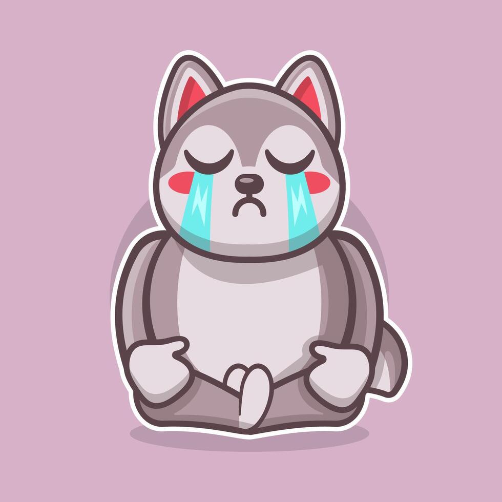 kawaii husky dog animal mascot with cry expression isolated cartoon in flat style design vector