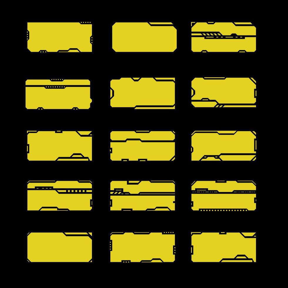futuristic user interface yellow screen elements set. Abstract control panel layout design. illustration of sci fi virtual technology display, vector