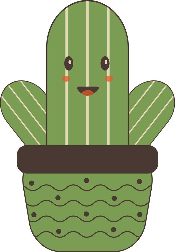 Kawaii Cartoon Potted Cactus on White Background. Isolated Illustration vector