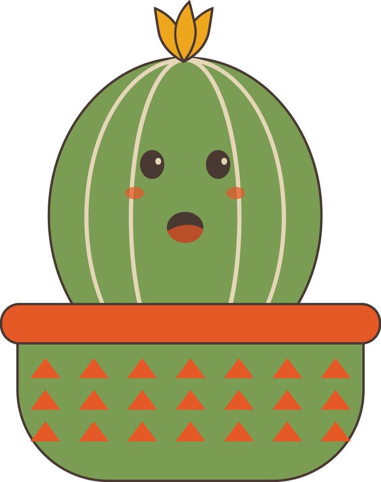 Kawaii Cartoon Potted Cactus on White Background. Isolated Illustration vector